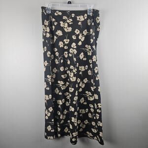 Vintage Black Floral Midi Skirt Y2K Indie Fairy Grunge Old Navy Slip Style Sz 10